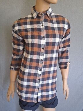 Women’s Plaid Button-Front Tank Top in Brown, Black & Cream